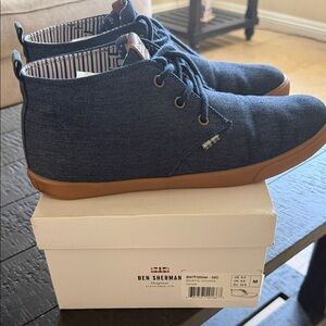 Ben Sherman Navy Canvas Chukka Boots with Brown Sole